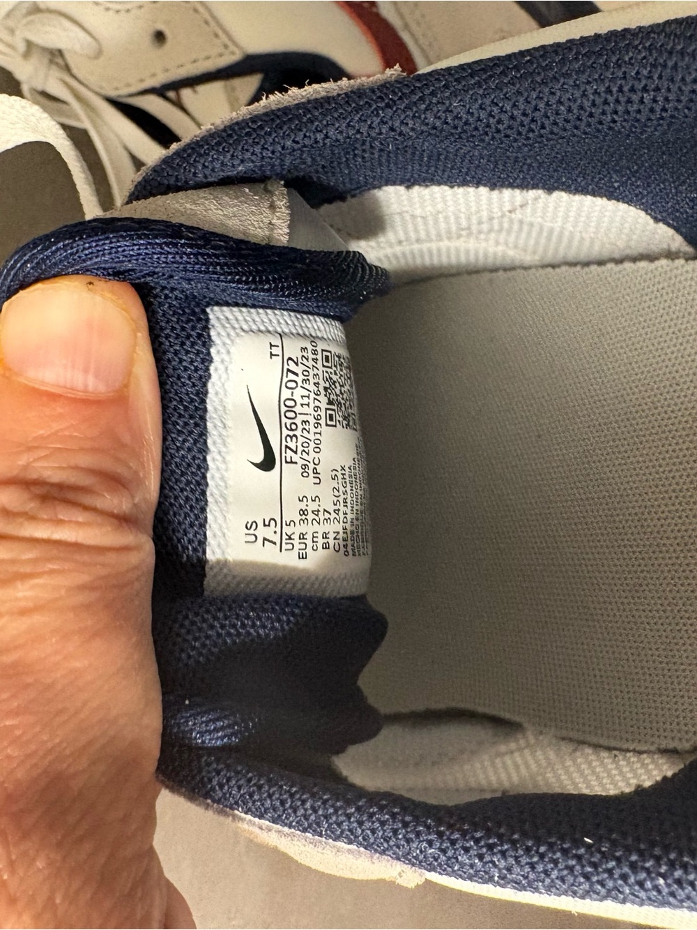 Nike Phoenix Waffle White Sneakers with Burgundy Swoosh and Navy Lining - Picture 10 of 11
